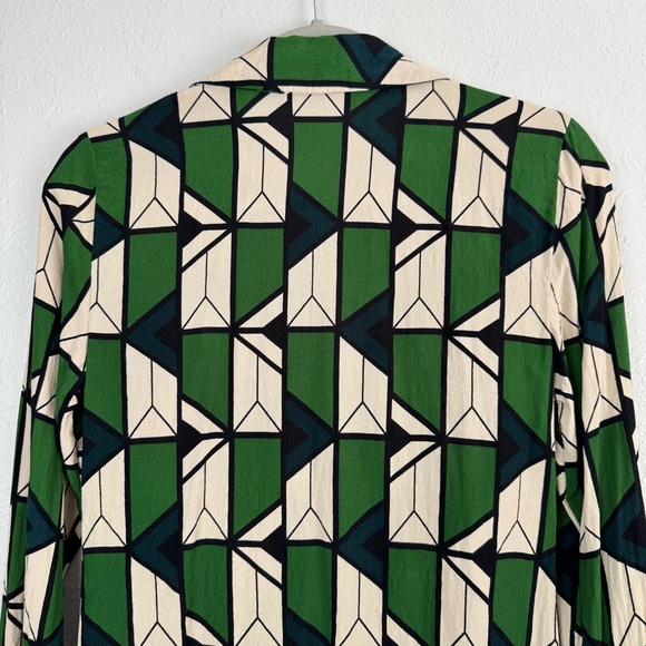 Zara green geometric button down front flare sleeve blouse 70s XS - Picture 8 of 11